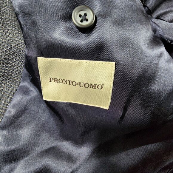 Pronto Uomo Sport Coat Blazer Suit Jacket Houndstooth Blue 40 Short - Picture 8 of 12